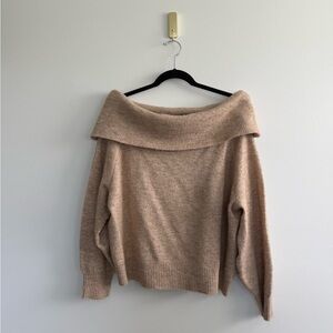 H&M Off-the-Shoulder Foldover Sweater in Beige